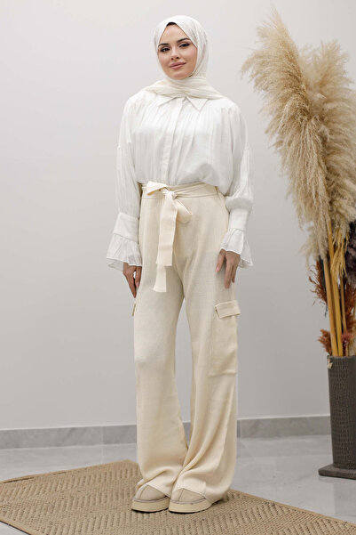 Tesettür Dünyası Cargo Pocket Knitwear Trousers Tsd260124 Beige