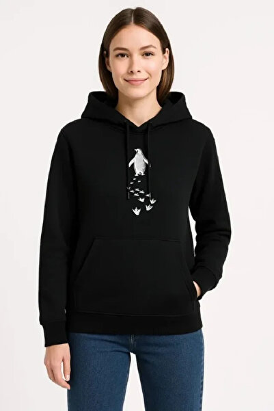 MODAVERA Nihilist Penguin Themed Oversized Hooded Sweatshirt - Black