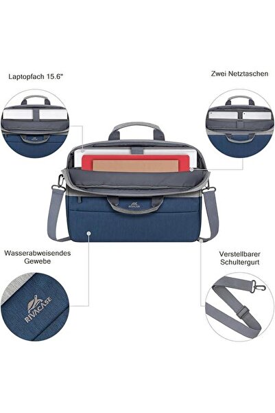 Rivacase حقيبة كمبيوتر محمول مضادة للسرقة من براتر، رمادي/أزرق داكن، 7532، مق...