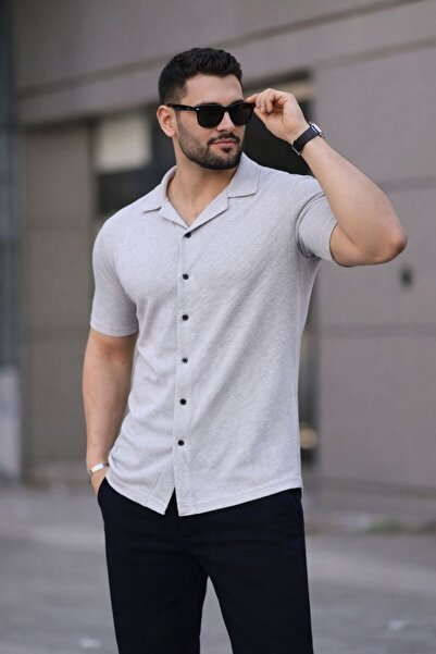 zs zaos fashion Short-Sleeved Waffle Shirt Cotton Casual Slimfit Slim-Fit Sum...