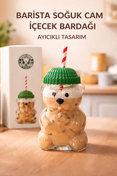 Jack Ferrero Barista Cam Soğuk İçecek Bardağı Ayıcıklı Bardak 500 ml