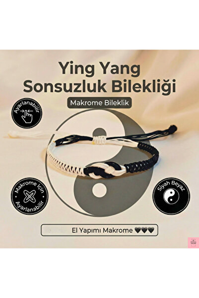 Crystal Atelier Infinity Ying Yang Bracelet - Unisex Black and White Macrame ...