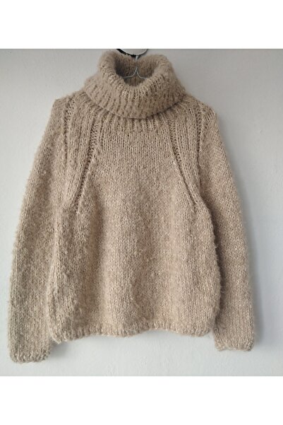 lovetheworld Bej buklet moher angora mix boğazlı reglan oversize yumuşacık el...