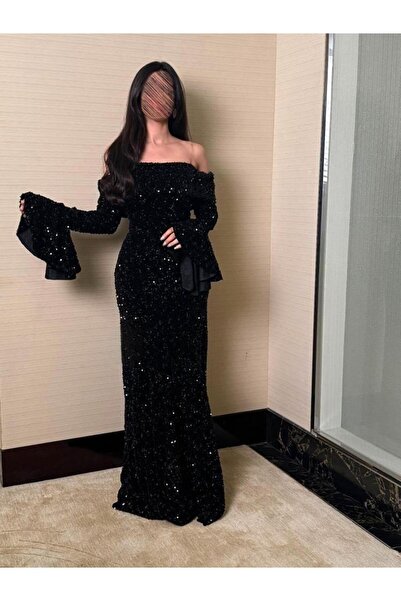 Genenic فستان اسود ساحر ترتر