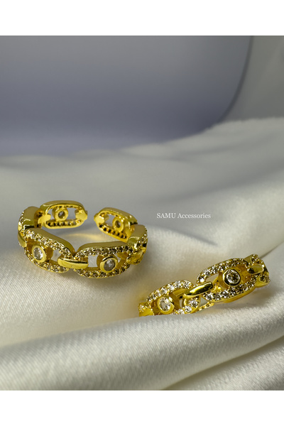 Samu Accessories خاتم فولاذي قابل للتعديل بتصميم سلسلة مرصعة بالأحجار - خاتم ...