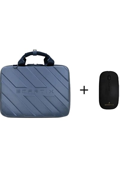 SMARTIX حقيبة كمبيوتر محمول فاخرة بتصميم أنيق باللون الأزرق + ماوس