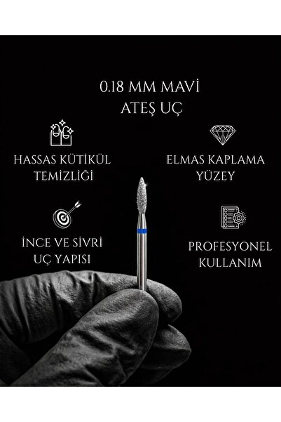 Rulia Professional 0.18 mm Mavi Ateş Elmas Freze Ucu | Hassas Kütikül ve Deta...