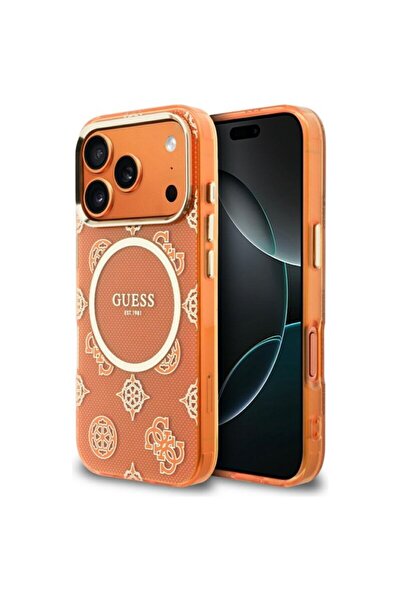 Guess IML Peony Dot MagSafe Case for iPhone 17 Pro, Orange