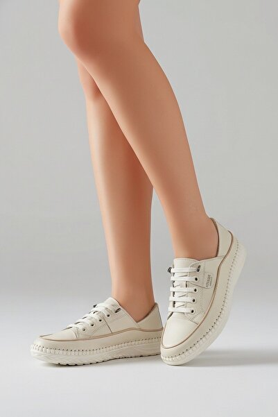 Voyager V26YA-0536 Ekru Cilt Deri Comfort Kadın Ayakkabı