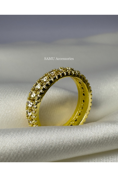 Samu Accessories خاتم فولاذي قابل للتعديل بثلاثة صفوف وتصميم دائري كامل - خات...