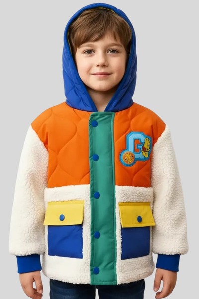 Haribo Palton matlasat cu glugă, stil colegiu, pentru băieți, cu detalii brodate