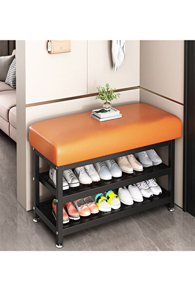 Generic Compact Shoe Bench with Metal Frame and Leather Upholstery - 60x31x49 cm