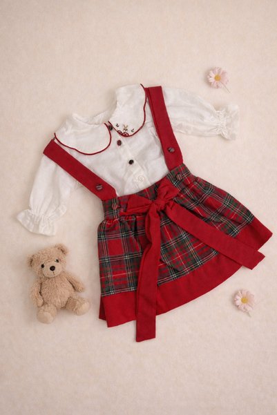 ASİLA Plaid Baby Girl Shirt and Shoulder Strap Skirt Set