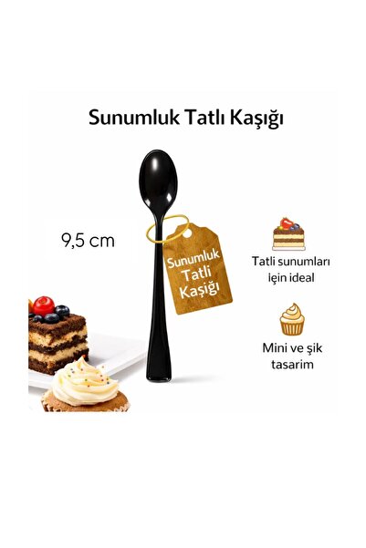 figanlar ambalaj 50 adet Mini boy sunumluk plastik tatlı kaşığı 9,5 cm siyah-...