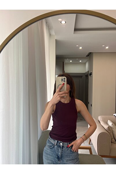 Butik Fit Kesim Halter Yaka Atlet – Bordo