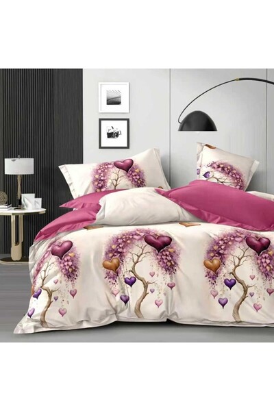 Pucioasa Finet elastic bed linen, 6 pieces, Tree with purple hearts