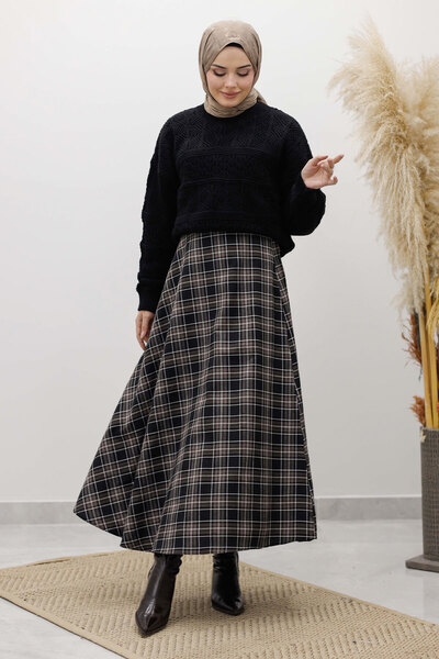 Tesettür Dünyası Plaid Skirt Tsd260102 Bitter Brown