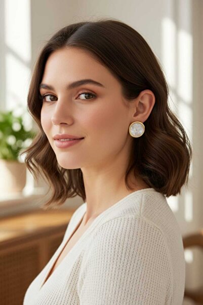 Aware Time Anti-Tarnish Steel White Pearlescent Oval Women's Earrings