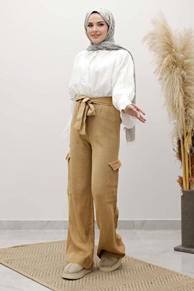 Tesettür Dünyası Cargo Pocket Knitwear Trousers Tsd260124 Camel