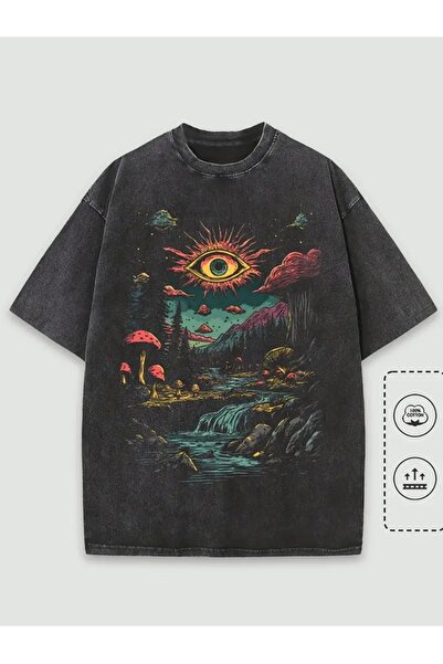 Le Savu Washable Fantastic Forest Printed Unisex Oversize Vintage T-Shirt