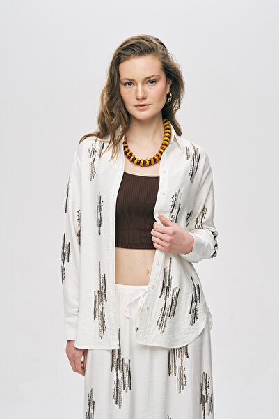 Orfeo Negro Women's Glow Sequin and Bead Embroidered Viscose Oversize Shirt