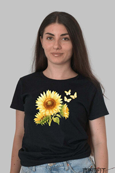 GILDAN Tricou Cu Flori De Primavara Floarea Soarelui Si Fluturi 2 Dama