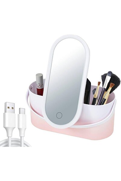Tradeo LED Makeup Mirror Organizer with Touch Control & USB Charging