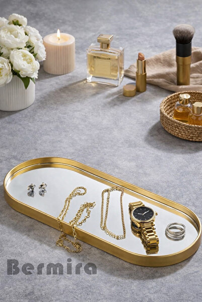 BERMİRA Home Collection Oval Aynalı Sunumluk Altın Gold 12x30 İkramlık Kahve ...
