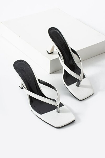 diclepolat Women's Thin Strap Blunt Toe Flip-Flop Heeled Slippers Vela