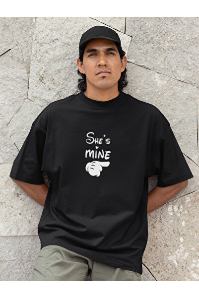 MG Valentine's Day She Is Mine Men's Cotton Long Sleeve 3 Yarn Crewneck Tshirt