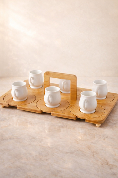 YzHome Acar Bamboo Tray Porcelain Coffee Cup Set 100ml