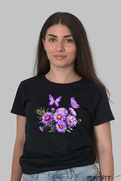 GILDAN Tricou Cu Flori De Primavara Asteri Violet Si Fluturi Magici Dama