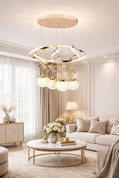 EY-EL TASARIM Galaksi Modern Helezon Sarkıt Led Avize 3 Renk Sarı Rose Gold K...