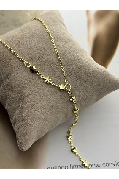 roshel Kayan Yıldızlı Gold Y Kolye | Gold Renk 14 Ayar Altın Kaplama