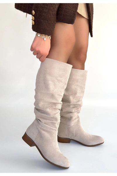 Alfanora Winda Beige Suede Bellows Heeled Boots
