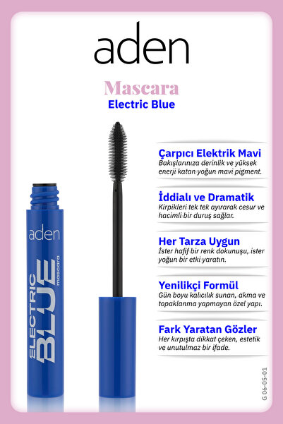 Aden Elektrik Mavisi Spiral Fırçalı Kirpik Maskarası 9,5 ml