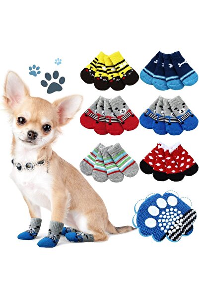 Mıncır Shop Köpekler İçin Kaymaz Tabanlı Çorap – Örgülü Sevimli Pati Desenli ...