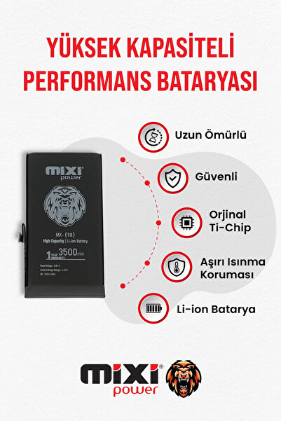 mixipower iPhone 13 Uyumlu Yüksek Kapasiteli Batarya, Pil Sağlığı Yüzdesi Gös...