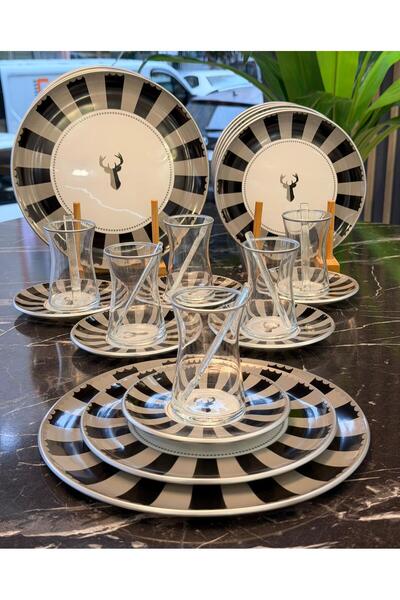 Onedekor 30 Piece Black Geyikli Serving Cake Set Silver