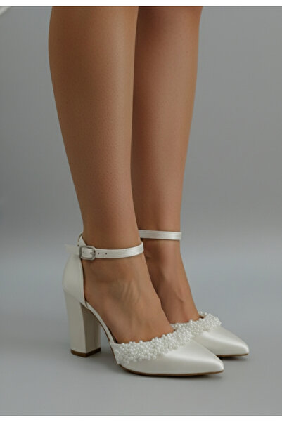 ŞAH Pearl Thick Heeled 9cm Wedding Dress Wedding Evening Dress Shoes