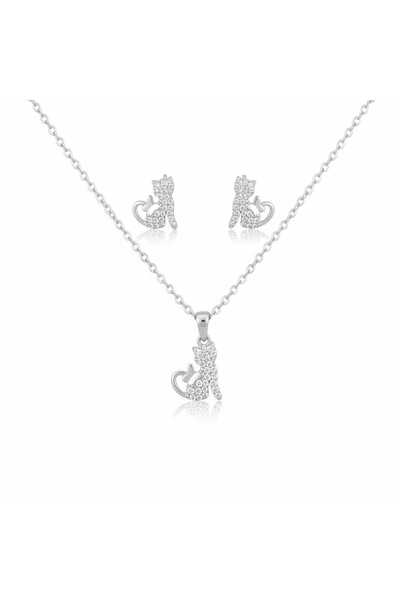 HOBİSY GIFT SHOP Cat Figured Zircon Stone Necklace and Earring Set - Special ...