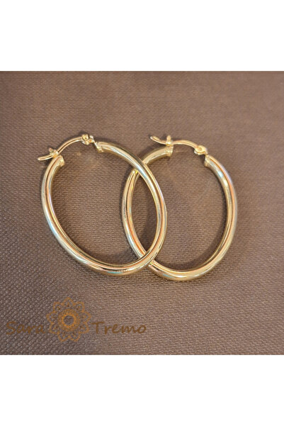SaraTremo Classic Oval Earrings - Simple and Elegant, 4 cm, 18 Karat Gold Plated