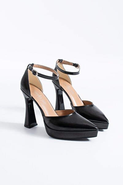 Moda Pie Likano Pointed Platform Women's Evening Dress Heeled Shoes Black Met...