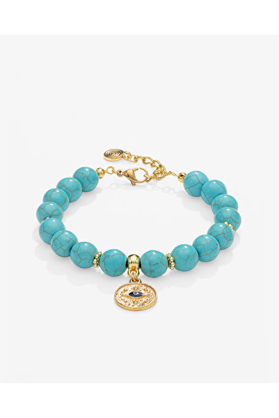 TARZ-I TAKI Natural Stone 10 mm Blue Turquoise Stone Women's Evil Eye Pul Bra...