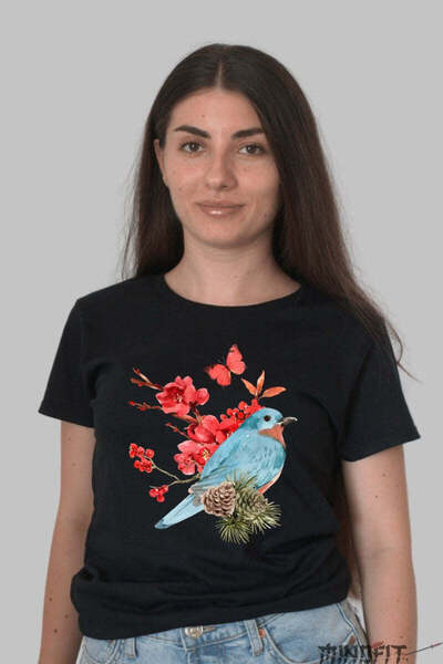 GILDAN Tricou Cu Flori De Primavara Pasarea Si Cires Inflorit Dama