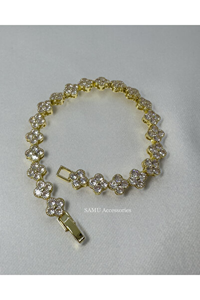 Samu Accessories Tam Tur Çiçek Taşlı Klipsli Çelik Bileklik - Golden Diamond ...