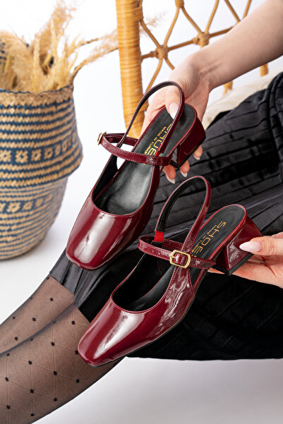 rephro store Women's Mary Jane Open Back Blunt Toe Short Block Heel Shoes