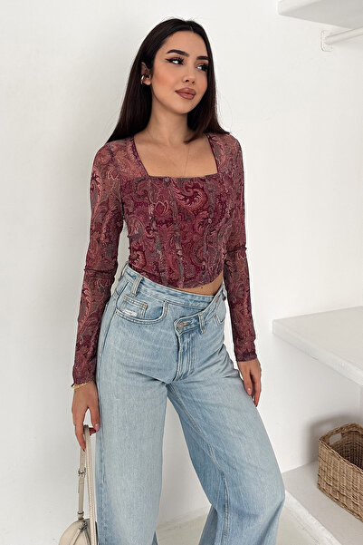 Noa&Noa Women's Paisley Patterned Square Neck Blouse – Rust Bloom