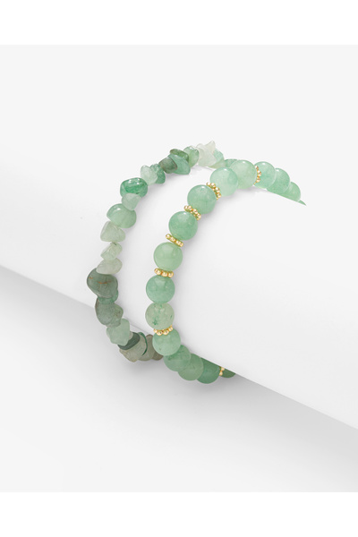 TARZ-I TAKI (2 Bracelets) Natural Stone Green Aventurine Stone Cracked & 8 mm...