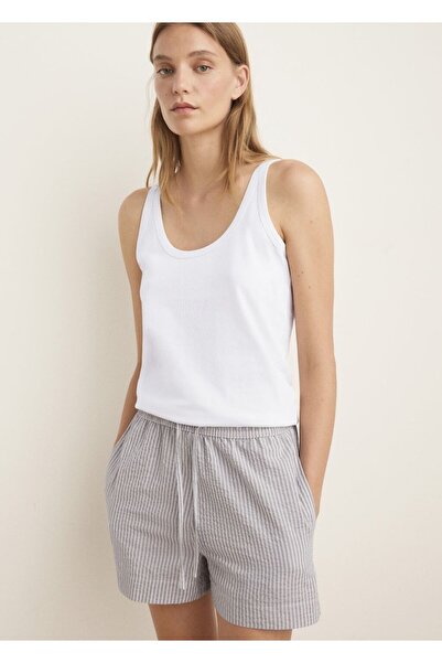 MANGO Woman İki parça gofre kumaş çizgili kısa pijama